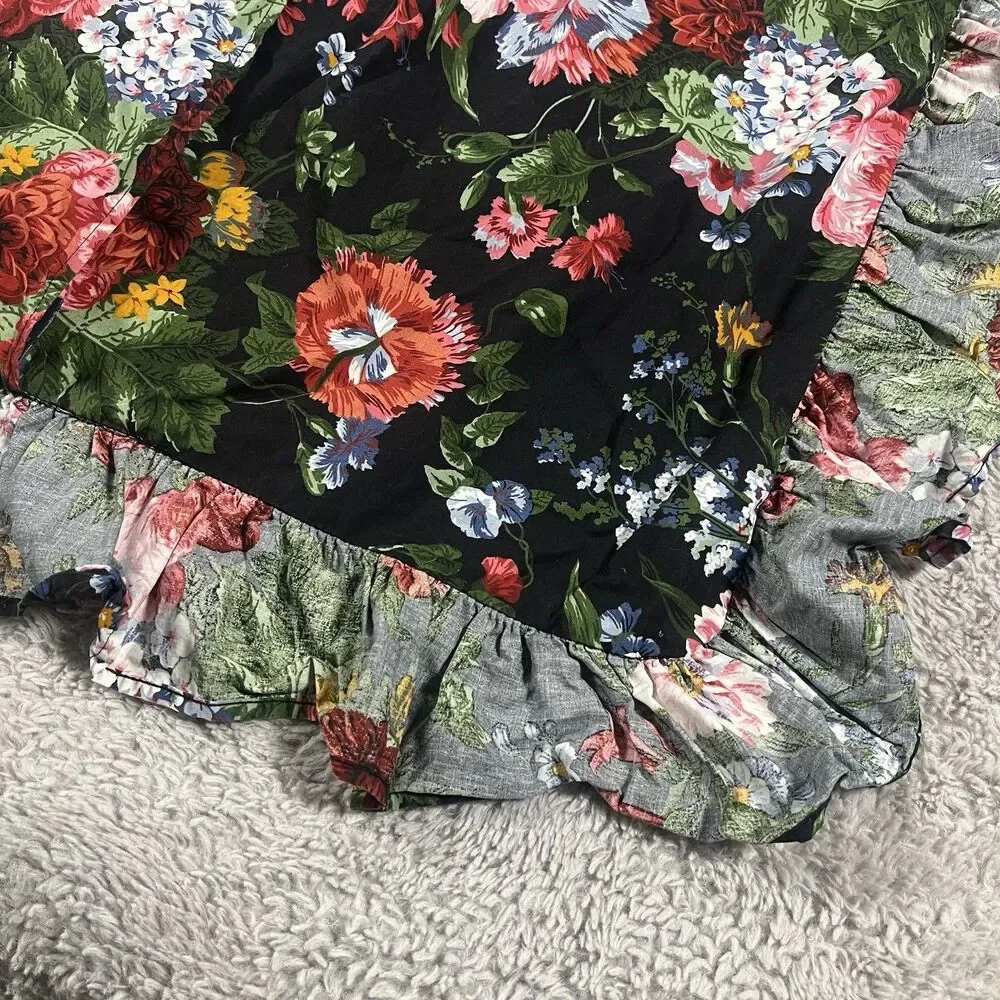 Ralph Lauren Vintage Isadora Cossette Black Floral Euro Shams Ruffled 25X25” Two